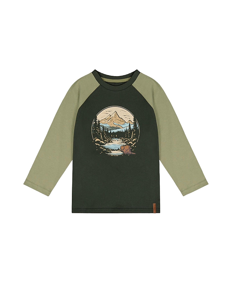 Deux par Deux Boys' Cotton Raglan Sleeves Nature T-Shirt - Little Kid