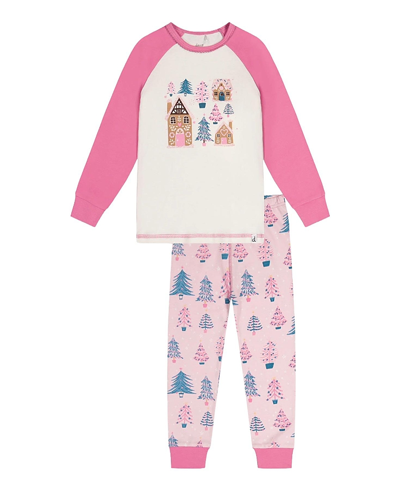 Deux par Deux Girls' Tree Organic Cotton Top Pants Two Piece Pajama Set - Little Kid