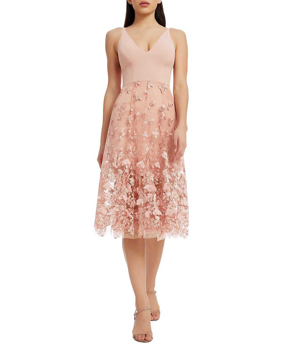 Dress the Population Darleen V-Neck 3D Floral Applique Dress