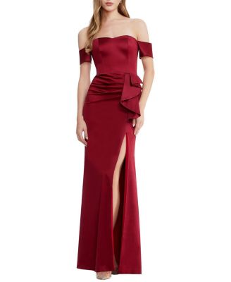 Dress the Population Gabrielle Off-the-Shoulder Satin Ruffle Gown