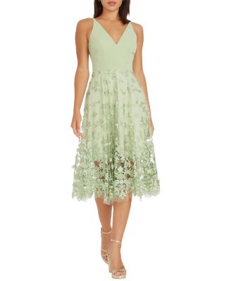 Dress the Population Darleen V-Neck 3D Floral Applique Dress
