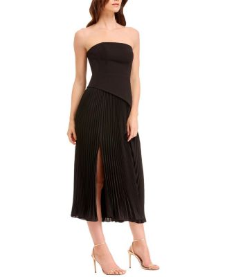 Kacey Strapless Peplum Pleated Midi Dress