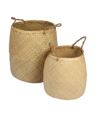 Round Seagrass Storage Baskets with Handles, Set of 2