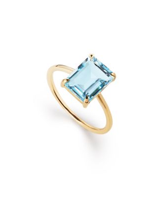  Solid Yellow Gold Blue Topaz Spritz Ring