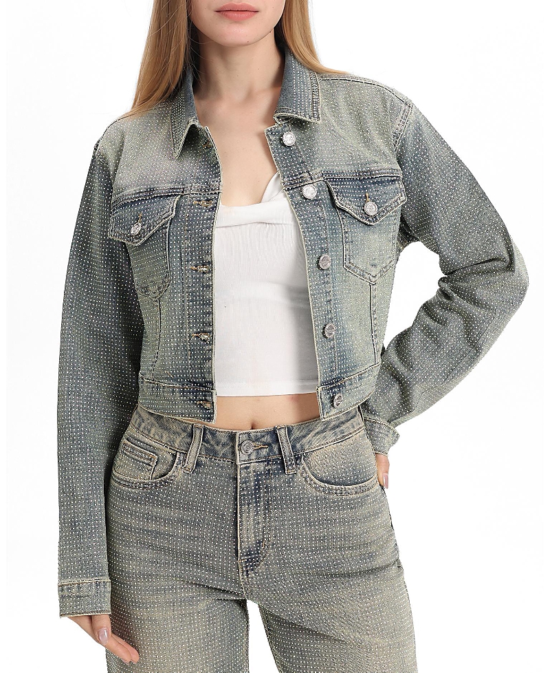 Bayeas Denim Jacket with Rhinestone Stretch Comfortable Wear in Pureedge