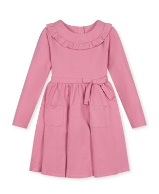  Girls' Organic Ruffle Neck Knit Skater Dress - Little Kid, Big Kid