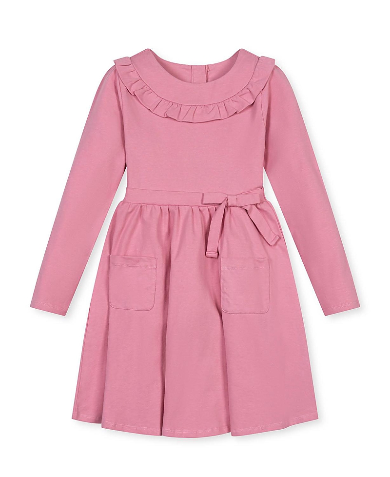 Hope & Henry Girls' Organic Ruffle Neck Knit Skater Dress - Little Kid, Big Kid