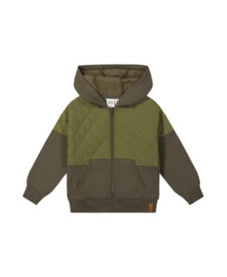 Boys' Full Zip Hooded Bi-Material Quilted Panel Cardigan - Little Kid