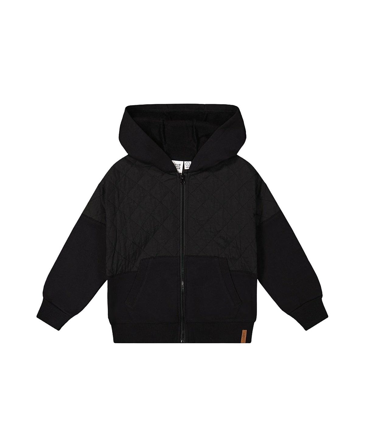 Deux par Deux Boys' Full Zip Hooded Bi-Material Quilted Panel Cardigan - Little Kid