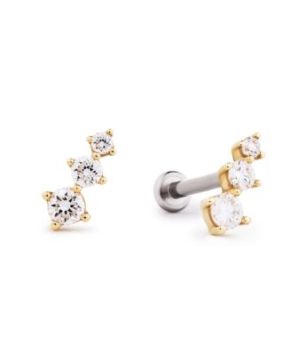  Solid Yellow Gold Lab-Grown Diamond Crawler Flatback Studs