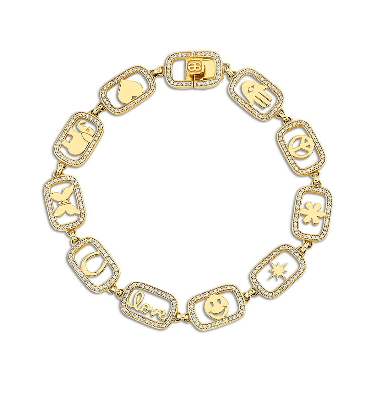 Sydney Evan 14K Yellow Gold Confetti Disco Diamond Halo Charm Link Bracelet, 0.18 tcw