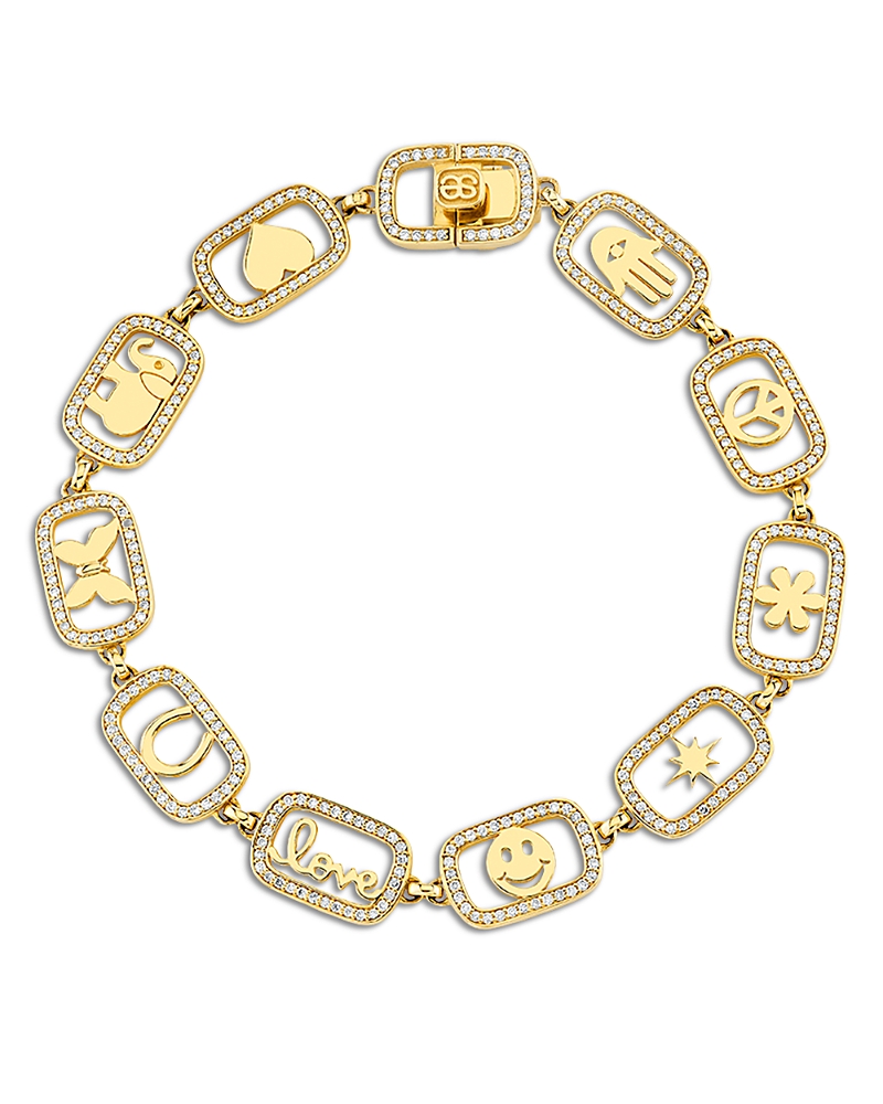 Sydney Evan 14K Yellow Gold Confetti Disco Diamond Halo Charm Link Bracelet, 0.18 tcw