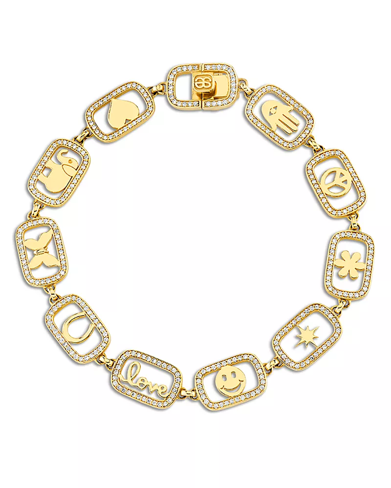 Sydney Evan 14K Yellow Gold Confetti Disco Diamond Halo Charm Link Bracelet, 0.18 tcw