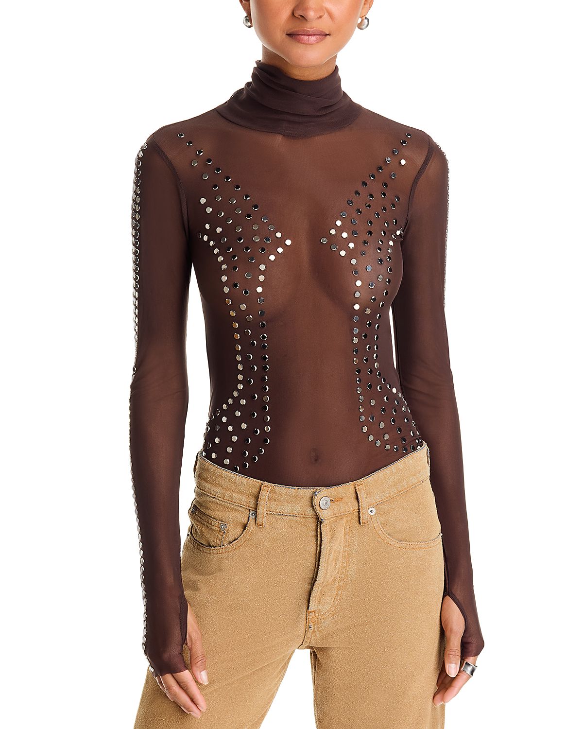 Afrm Zadie Studded Mesh Top