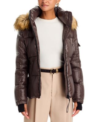 Gloss Faux Fur Trim Hooded Puffer Coat - Exclusive