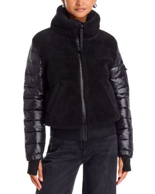 Sherpa Mixed Media Bomber Jacket - Exclusive - thumbnail 3