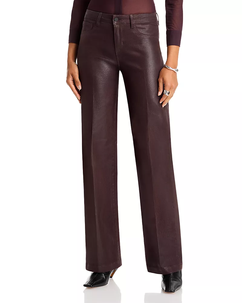 L'Agence Scottie High Rise Wide Leg Coated Jeans in Dark Java