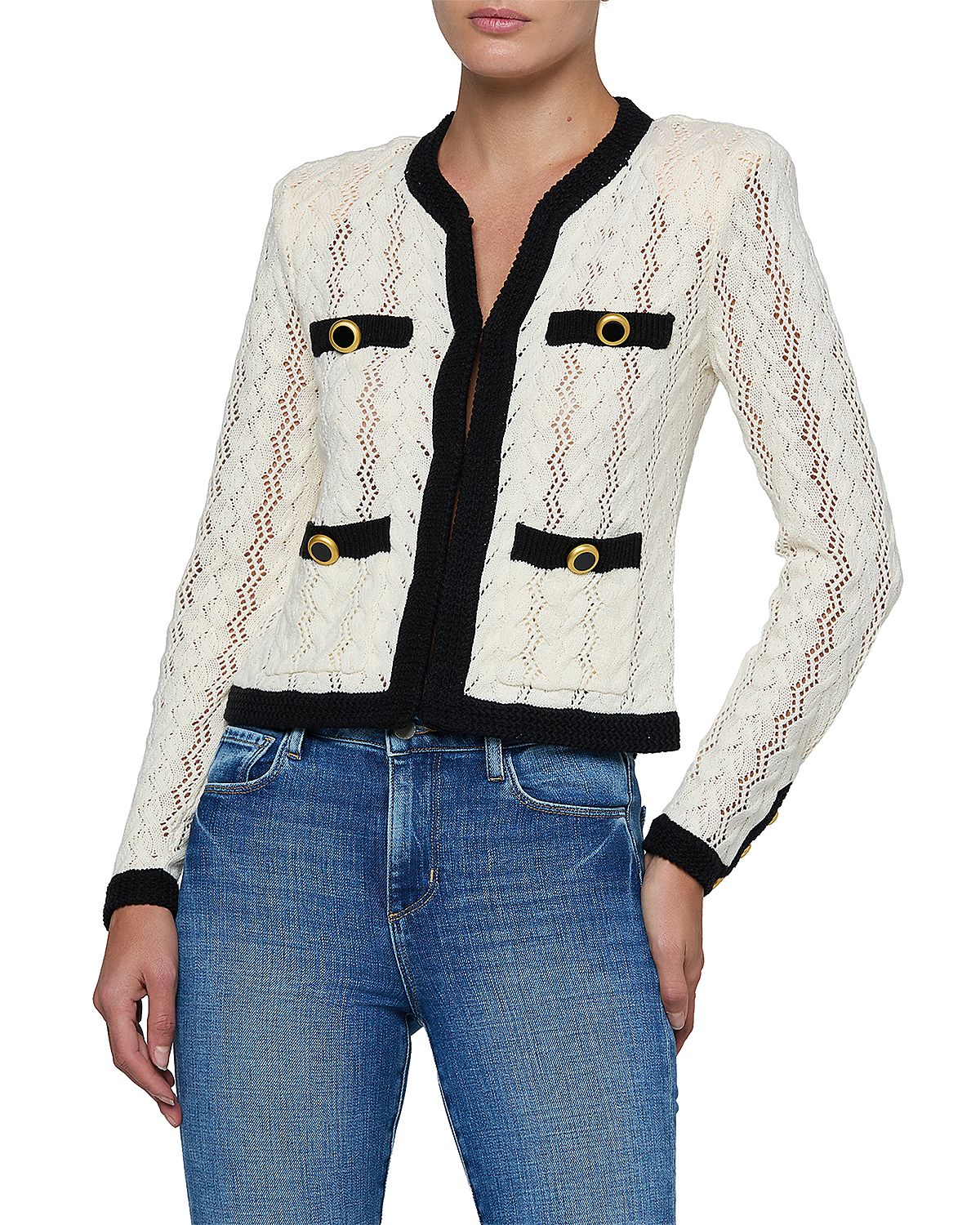 L'Agence Zephyra Cont Pointelle Cardigan Sweater
