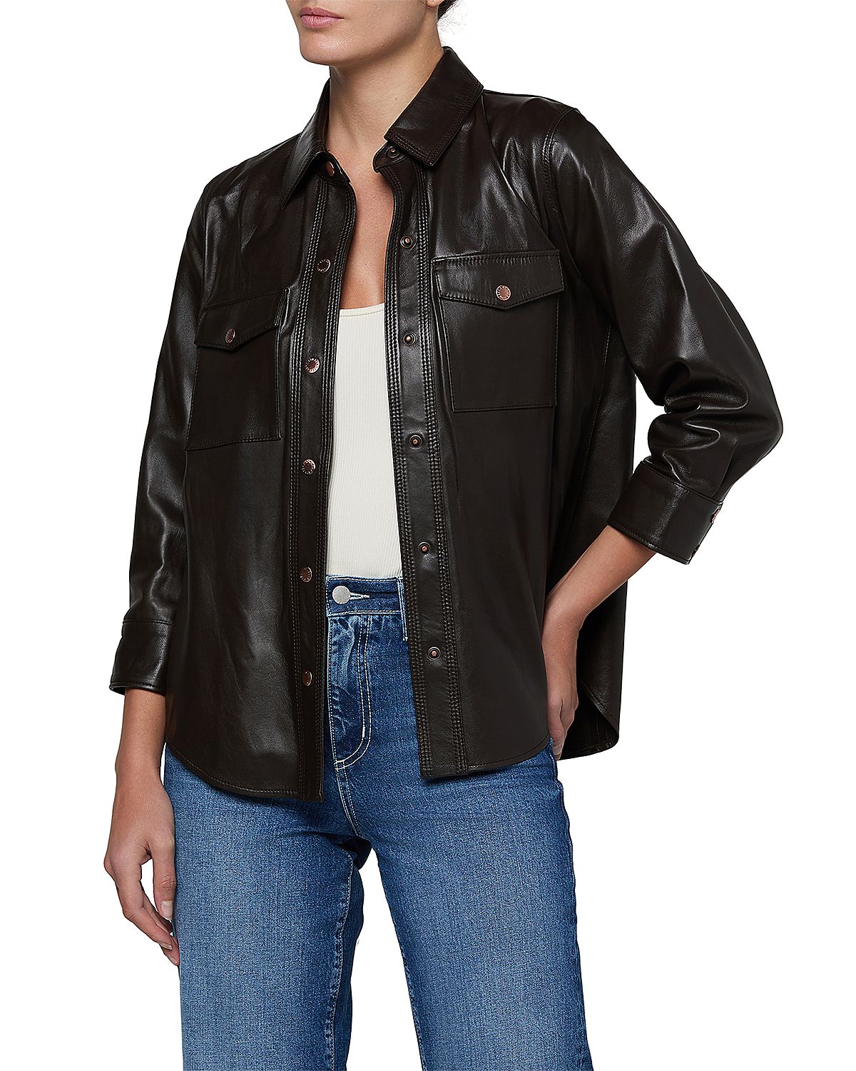L'Agence Avina Leather Button Front Blouse