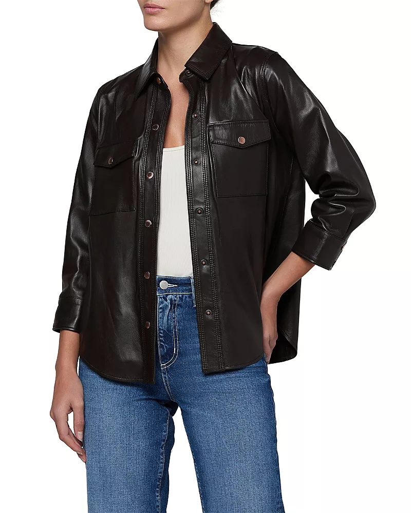 L'Agence Avina Leather Button Front Blouse