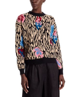 Printed Jacquard Dropped Shoulder Sweater