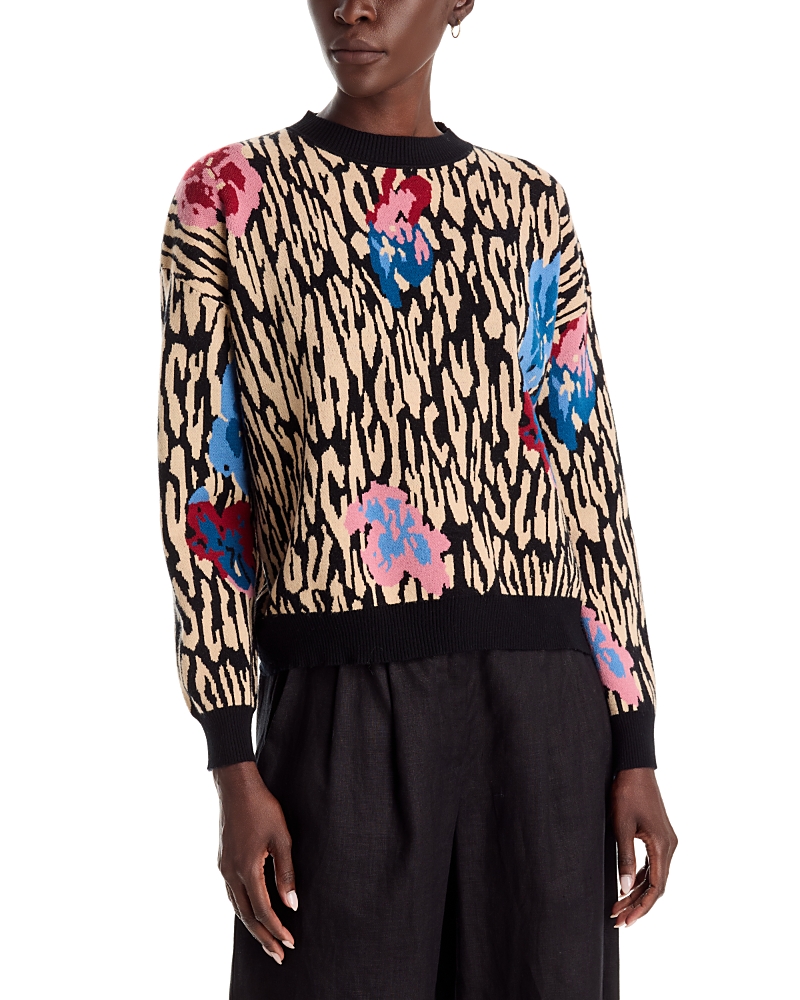 T Tahari Printed Jacquard Dropped Shoulder Sweater