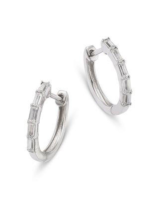 Diamond Baguette Cut Huggie Hoop Earrings in 14K White Gold, 0.25 tcw