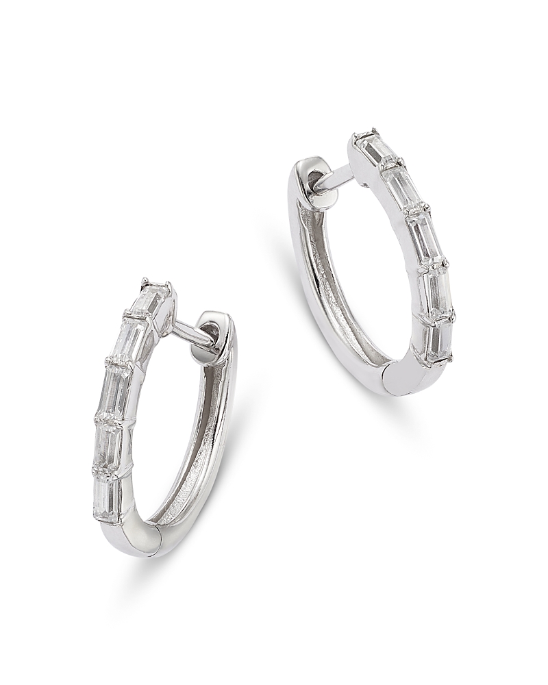 Bloomingdale's Fine Collection Diamond Baguette Cut Huggie Hoop Earrings in 14K White Gold, 0.25 tcw