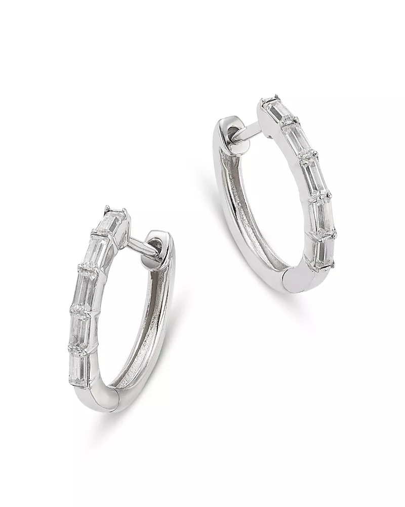 Bloomingdale's Fine Collection Diamond Baguette Cut Huggie Hoop Earrings in 14K White Gold, 0.25 tcw