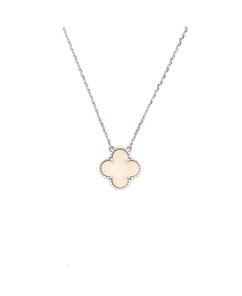 Pre-Owned Van Cleef & Arpels Vintage Alhambra Pendant Necklace 18K White Gold and Mother of Pearl, 16.25