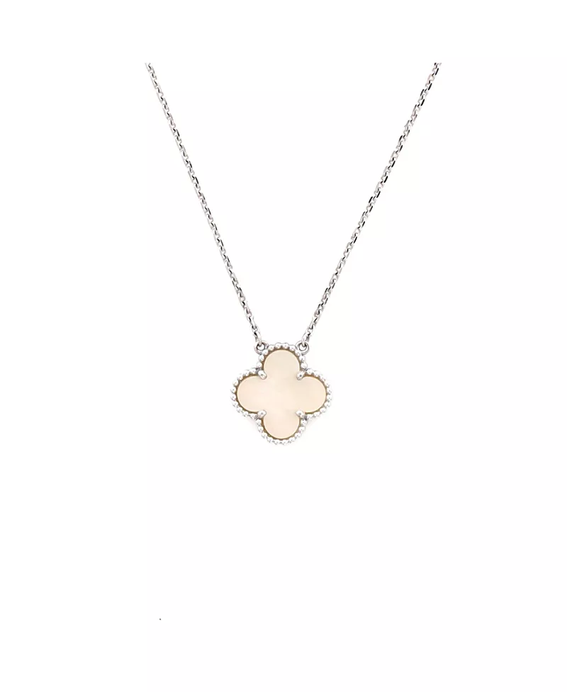 Pre-Owned Van Cleef & Arpels Vintage Alhambra Pendant Necklace 18K White Gold and Mother of Pearl, 16.25