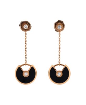  XS Amulette de Cartier Drop Dangle Earrings 18K Rose Gold with Onyx and Diamonds