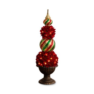 3' Pre Lit Artificial Christmas Poinsettia Topiary Tree