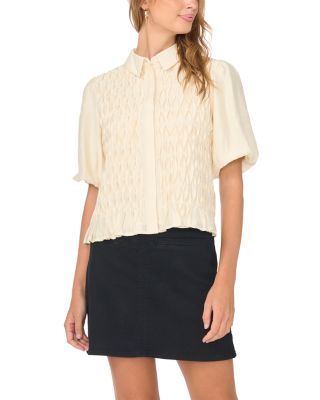 Button Front Bubble Sleeve Top