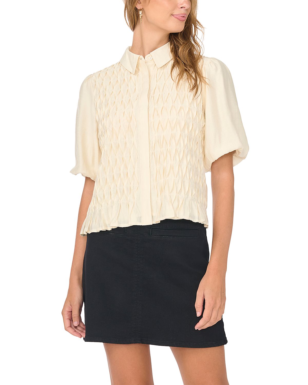 Vince Camuto Button Front Bubble Sleeve Top