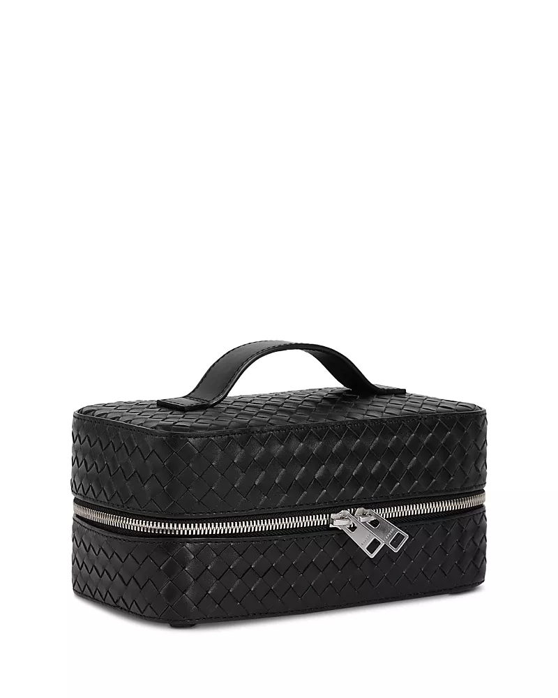 Sandro Braided Leather Zip Toiletry Bag