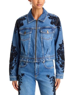 Jannah Beaded Denim Jacket in Mid Cerulean