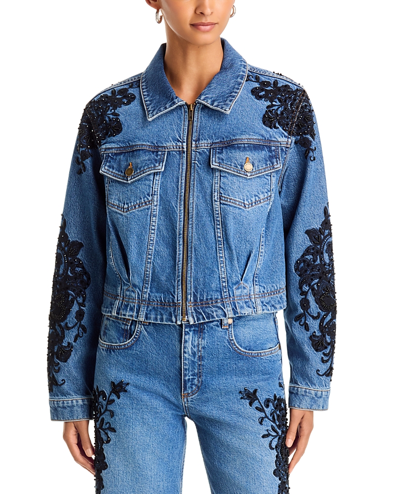 Ramy Brook Jannah Beaded Denim Jacket in Mid Cerulean