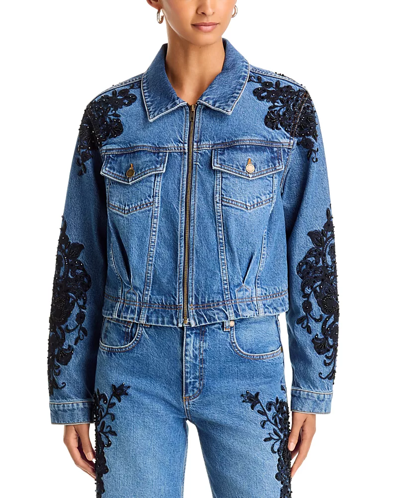 Ramy Brook Jannah Beaded Denim Jacket in Mid Cerulean