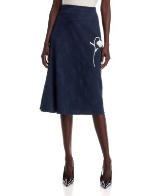 Flower Jacquard Drape Midi Skirt