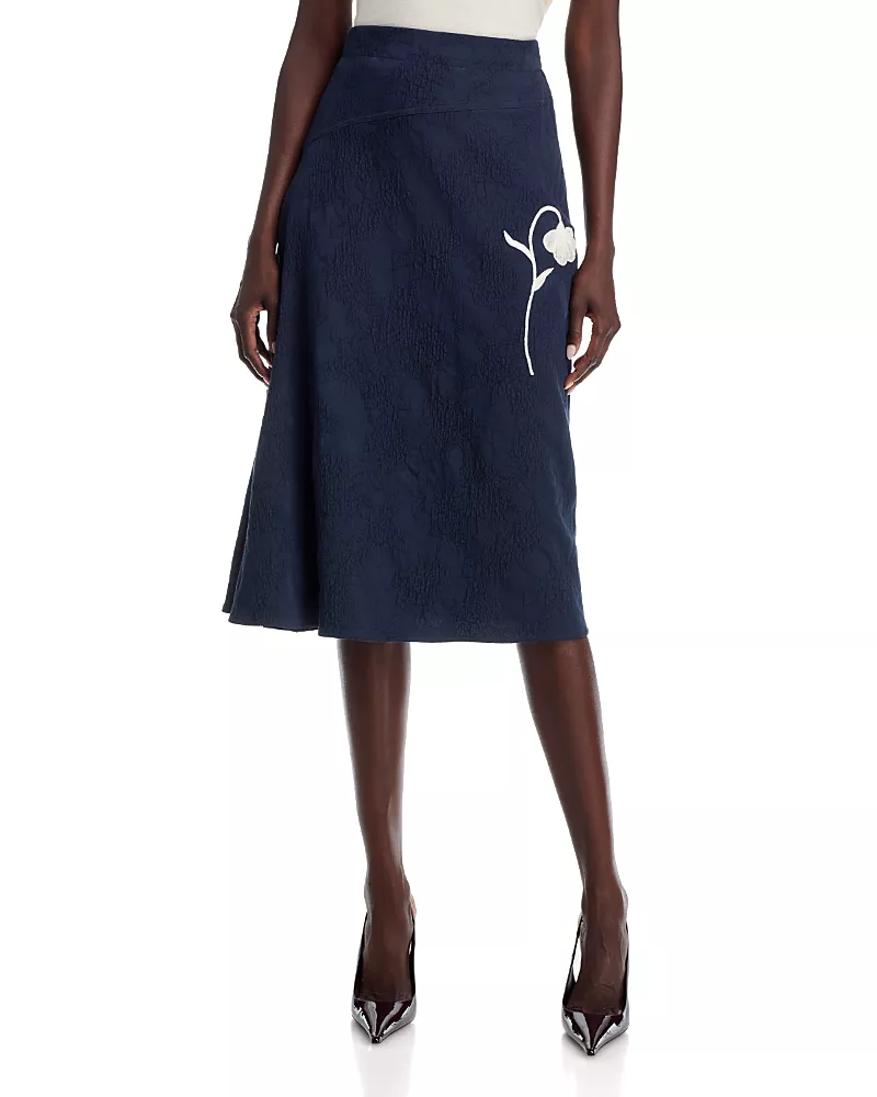 Erdem Flower Jacquard Drape Midi Skirt