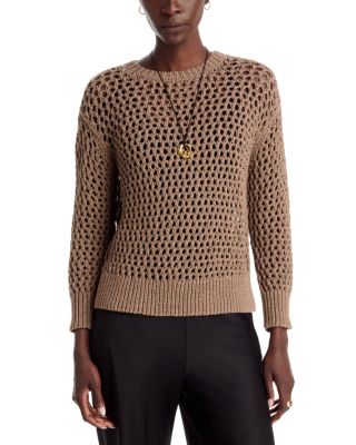 Cotton Open Knit Crewneck Sweater