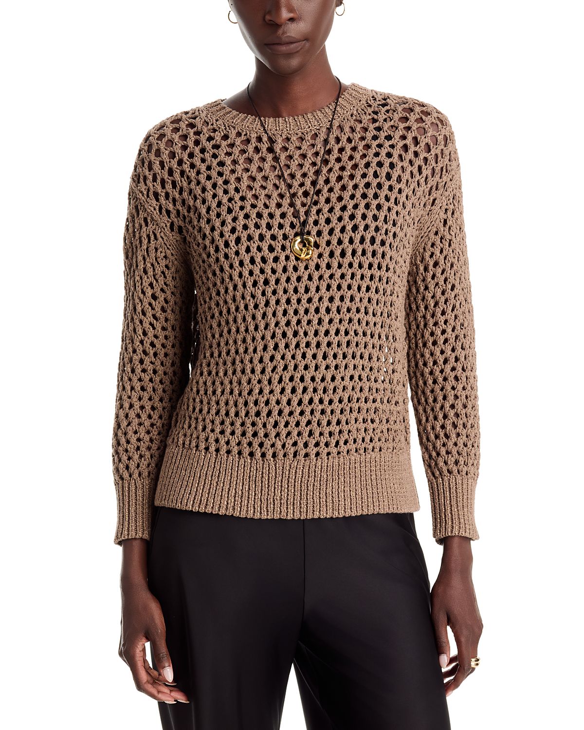 Lafayette 148 New York Cotton Open Knit Crewneck Sweater