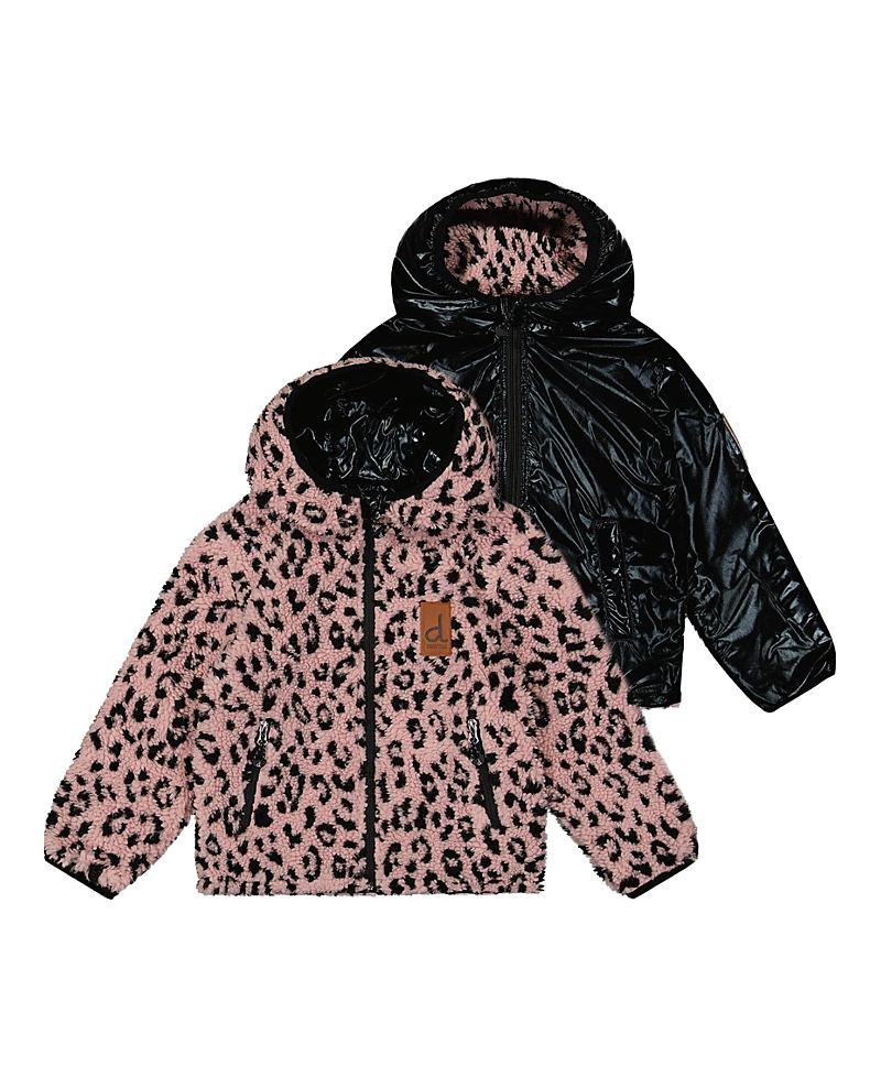 Deux par Deux Girls' Reversible Mid-Season Hooded Fleece Jacket - Little Kid, Big Kid