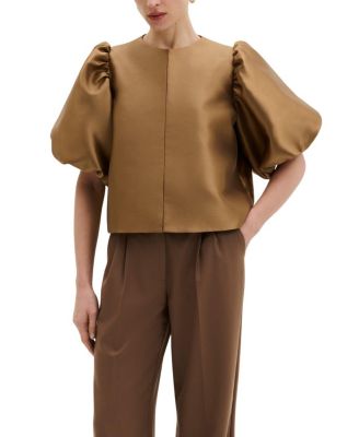 Malina Cleo Puff Sleeve Satin Blouse