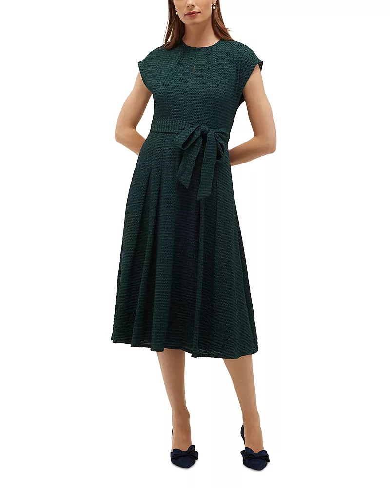 Hobbs London Viviene Textured Belted Dress