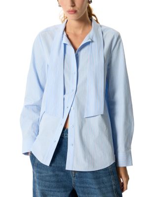 Cotton Scarf Tie Blouse