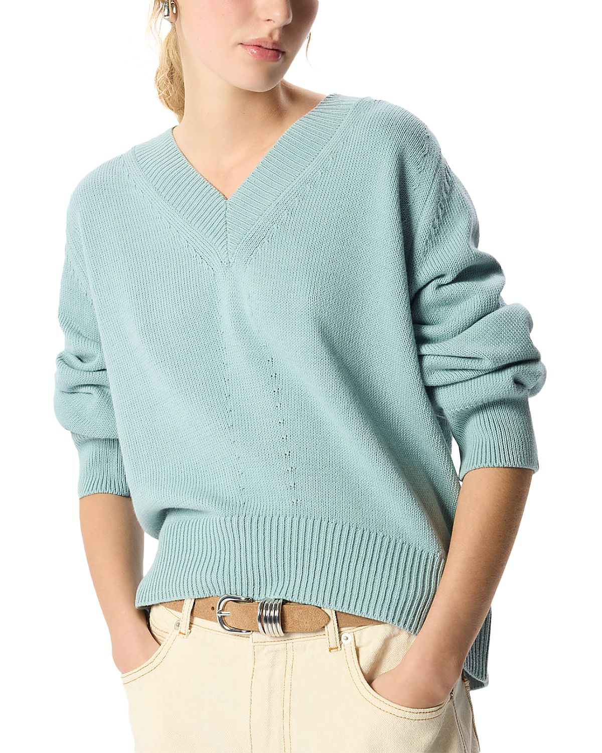 Whistles Cotton V Neck Sweater
