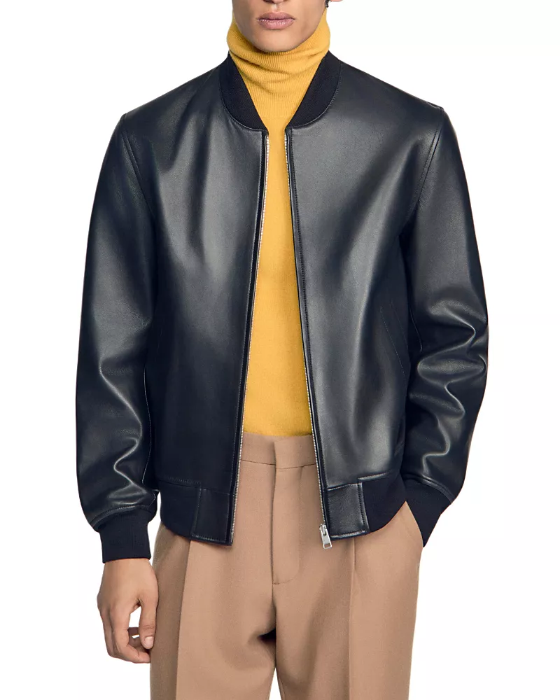 Sandro New Monaco Leather Bomber Jacket