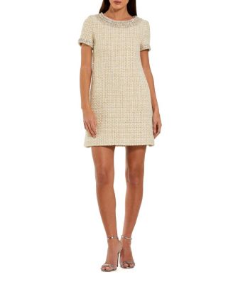  Short Sleeve Boucle Beaded Mini Dress